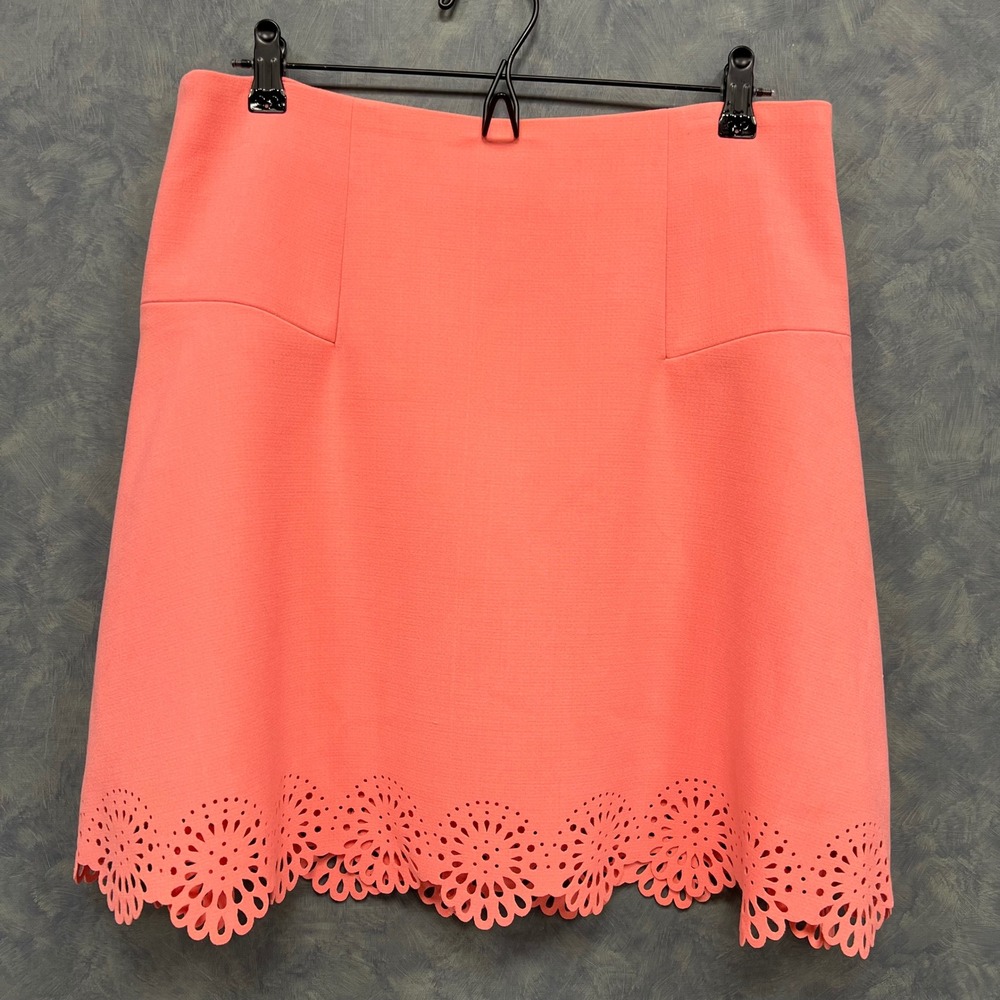 LOFT Coral Skirt A-Line Laser Cut Hem Career Party Size 8‎